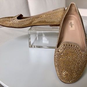 Valentino Gold Microstudded Smoking Slipper Flats